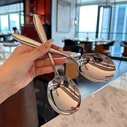 TEMU Elegant 2pcs Stainless Steel Large Serving Spoons - For Buffets, Hotels & Cafeterias