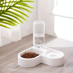 TEMU Heart-shaped 2-in-1 Pet Feeder And Water Dispenser, Non-slip Plastic, Gravity-fed, Spill-proof, Easy Clean, Space-saving And Cats, Without Battery