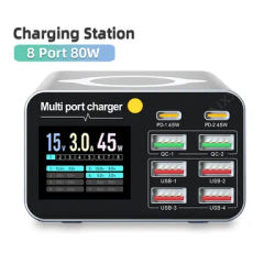80W/120W 8 Ports chargeur affichage numérique bureau USB Type C avec chargeur sans fil PD QC3.0 chargeur rapide pour ordinateur portable tablette téléphone