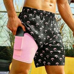 Per uomo Albero di Cocco Piante Tropicali Pantaloncini foderati Pantaloncini da bagno 2 in 1 Pantaloncini da mare Misura del girovita medio Hawaiano Vacanza Ferie Abbigliamento mare Tasche Laterali