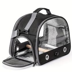 TEMU Portable Pet Travel Carrier With Perch, Linen Outdoor Pet Bag, Stainless Steel Tray, Detachable Strap, With Zipper Closure For Parrots, Hedgehogs, Conures, Small Birds