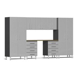 Ulti-MATE Garage Cabinets 8-Piece Cabinet Kit with Bamboo Worktop, Silver