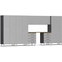 Ulti-MATE Garage Cabinets 9-Piece Cabinet Kit with Bamboo Worktop, Silver