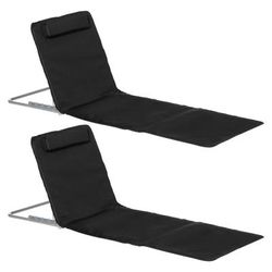 TEMU Outsunny Set Of 2 Foldable Garden Beach Chair Mat Lightweight Outdoor Sun Lounger Seats Adjustable Back Metal Frame Pe Fabric Head Pillow W/ Carry Bag