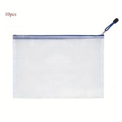 TEMU 10pcs A4 Zipper Grid File Bags, Pp Material Folders And Pockets For Travel, School, Office Supplies - Multifunctional Organizer Bag