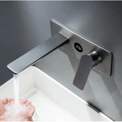 Digital display Gunmetal gray bathroom faucet intelligent single handle cold and hot dual control brass wall basin faucet
