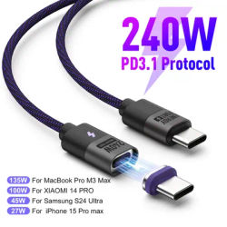 PD240W Magnetic Fast Charging Cord PD3.1 USB C to USB C Fast Charger Cable Type C Charging Cable for XIAOMI iPhone Samsung iPad