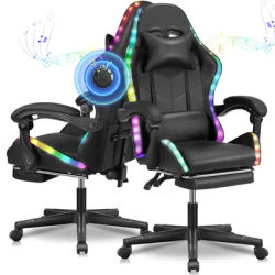 Chaise de jeu avec lumières LED, haut-parleurs Bluetooth, chaise de jeu ergonomique RVB pour
