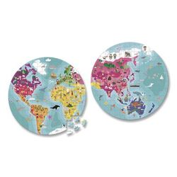 Janod Cardboard Puzzle, Round Double-Sided Blue Planet Suitcase, 208 Pieces, Ages 7 Years and Up (JUYJ02655)