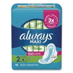 Always Maxi Long Super Daytime Pad with Wings, Size 2, Super Absorbency, 18/Pack, 8 Packs/Carton (PGC03368)