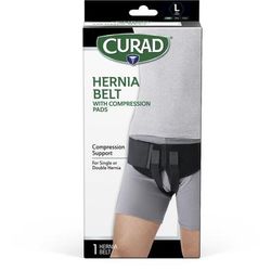 Curad Hernia Belt with Removable Compression Pads, Hook-and-Loop Closure, Elastic, Black, Size L, Retail Packaging, 4 Belts/Case, 4/CS (CURORT224L)