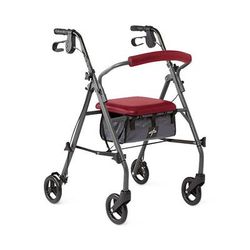 Medline Steel Rollator with 6" Wheels and Microban-Treated Touch Points and Seat, Burgundy, Knockdown, 1 EA (MDS86850ESAR)