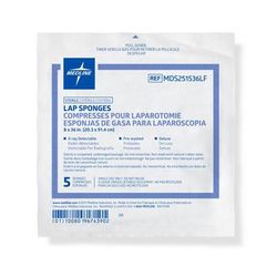 Medline X-Ray Detectable Sterile Lap Sponge, 8" x 36", 5/Pack, 40 Packs/Case, 200/CS (MDS251536LF)