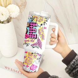 TEMU 40oz Nurse Themed Sports Water Bottle With Straw And Handle, Vacuum Insulated Stainless Steel Tumbler, Fashionable Beverage Cup, With Lid, For Home, Travel, Outdoor, Ideal Gift For Mom,