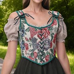 Retrò Vintage Medievale Rinascimento Corsetto Gilet Bustino Vichingo Floreale Costume Per donna Celtico Fantasia Halloween Carnevale Mascherata Vacanza Casual Quotidiano LARP Adulti Gilet