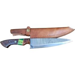 Paladin Damascus Fixed Blade Chef Knife 11 in Blade Damascus Steel Wood PE-11DM-CK-2010