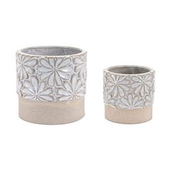 Ceramic Floral Planter (Set of 2) by Melrose in Grey/beige