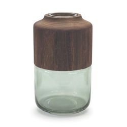 Sage Glass Vase with Wood Accent 11"H by Melrose in Green/brown
