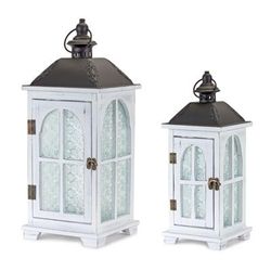 Lantern (Set of 2) 14.5"H, 19.25"H Wood/Metal by Melrose in Black/white/brown