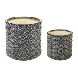 Pot (Set of 2) 4.5"D x 4.5"H, 6.5"D x 6.25"H Terra Cotta by Melrose in Brown/blue/white