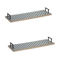 Tray (Set of 2) 24"L x 8.25"W x 2.75"H Mango Wood/Iron by Melrose in Blue/white