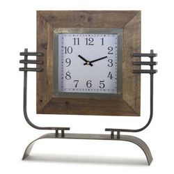 Clock On Stand 15" x 17.5"H Iron/Wood by Melrose in Brown