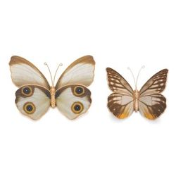 Amber Butterfly and Moth Shelf Sitter (Set of 2) by Melrose in White/brown/orange
