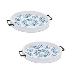 Tray (Set of 2) 14.75"D x 1.75"H Wood by Melrose in Blue/white