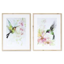 Framed Hummingbird Print (Set of 2) by Melrose in Green Pink