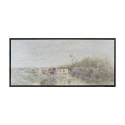 Cow and Stream Print 37.25"L x 17"H Canvas/Plastic by Melrose in White/black/green