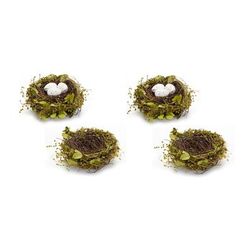 Nest and Nest with Eggs (Set of 4) 7"D x 3.5"H Natural/Foam by Melrose in Green/brown
