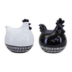 Modern Black and White Chicken Decor (Set of 2) by Melrose in Black/white
