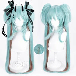 ND Hatsune ata ku V Singer Rascal Collab Cosplay Perruques, Cheveux Longs Verts pour Coser Halloween Party, Heat Degré Synthétique