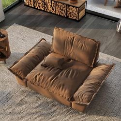 63.39" Modern Brown Pet-Friendly Single Sofa Chair with Adjustable Backrest, Ergonomic Extra Deep Seating,Lounge Chair