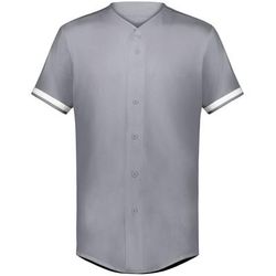 Augusta Sportswear 6909 Athletic Cutter+ Full Button Baseball Jersey T-Shirt in Graphite Grey size Large | Polyester/Spandex Blend