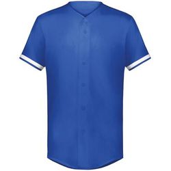 Augusta Sportswear 6909 Athletic Cutter+ Full Button Baseball Jersey T-Shirt in Royal/White size Medium | Polyester/Spandex Blend
