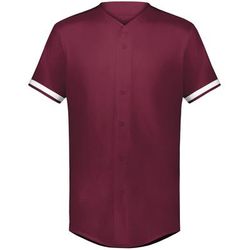 Augusta Sportswear 6910 Athletic Youth Cutter+ Full Button Baseball Jersey T-Shirt in Maroon/White size Small | Polyester/Spandex Blend