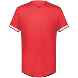 Augusta Sportswear 6910 Athletic Youth Cutter+ Full Button Baseball Jersey T-Shirt in Scarlet/White size XL | Polyester/Spandex Blend