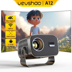 VEVSHAO A12 4K Android13 Projector SmartPhone Native Auto Focus Keystone BT5.2 WIFI6 Portable 360° Rotate 1280*720P Home Cinema