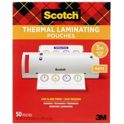 Scotch Thermal Laminating Pouches, 8-15/16" X 11-7/16", Matte, Clear, 50 Laminating Pouches