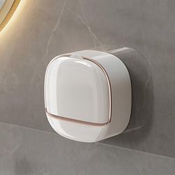 TEMU 1pc Waterproof Soap Dish With Cover, No-drill Wall-mounted Soap Holder, Premium Drainage Bathroom Soap Rack, Rectangular Bathroom Accessory, Home Decor
