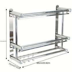 TEMU 3-tier Stainless Steel Towel Rack With Hooks - Wall Mounted Bathroom Shelf, Rust Resistant, Ideal For Towels, Toiletries, And Accessories Storage, Towel Holder For Bathroom, Towel Racks