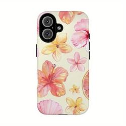 TEMU Tropical Floral Phone Case, Island Vibe Phone Cover, Phone Shell, Beach Phone Case, Hibiscus, Citrus, Unique, Creative, Suitable For Iphone 16, 15, 14, 13, 12, 11 Pro Max Pro Plus