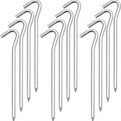 10pcs 7.09inch Aluminum Tent Stakes with Hooks - Heavy-Duty Alloy Lightweight Camping Stakes for Tents,Hiking, Backyard, Camping