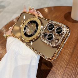 TEMU Luxurious Mobile Phone Cases For Ladies.electroplated Glitter Magnetic Bracket Suitable For 15 Pro Phone Case Iphone14 High-end 11 12 13