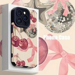 TEMU Cherry Bow Pattern Suitable For Tpu Case For Iphone 16 Pro Max, Iphone 15/14/16 Plus/13p/12/11/7/8/x/xr/xs Max Fashionable Anti-drop Vertical Stripe High-definition Protective Cover