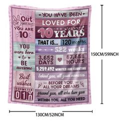 TEMU 1pc Cozy 10th Birthday Throw Blanket For - Soft Polyester Knitted Flannel, Contemporary Style, All , 200-250gsm - Perfect 10 Year Old Birthday Gift