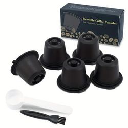 TEMU 5pcs Reusable Coffee Capsule Holders With Curved Brush - High-quality Plastic, Refillable Espresso Grounds Filters For Fresh Ground Coffee, Compatible With Single-serve Machines