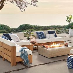 Bellcara Teak Modular Seating - Left-facing Chair, Quick Dry, Sailcloth Sailor - Frontgate