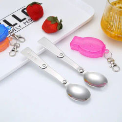 304 Stainless Steel Folding Spoon Outdoor Travel Tableware Portable Cutlery Spork Fork Camping Hiking Picnic Traveling Gadget